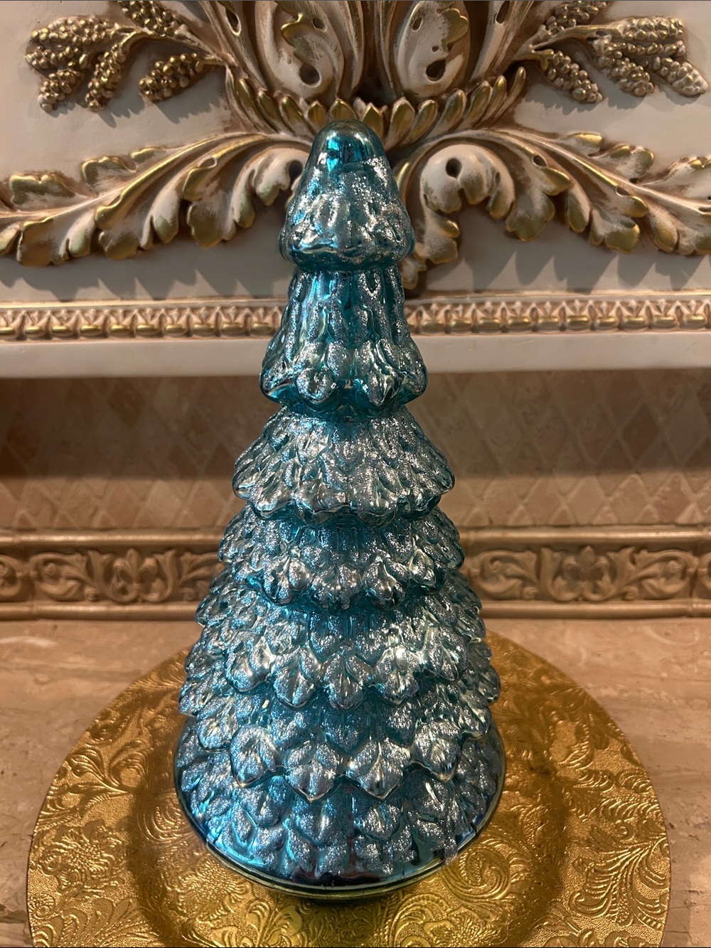 NEW Blue Mercury Glass Decorative Holiday Tree - Elegant Table Accent 14”